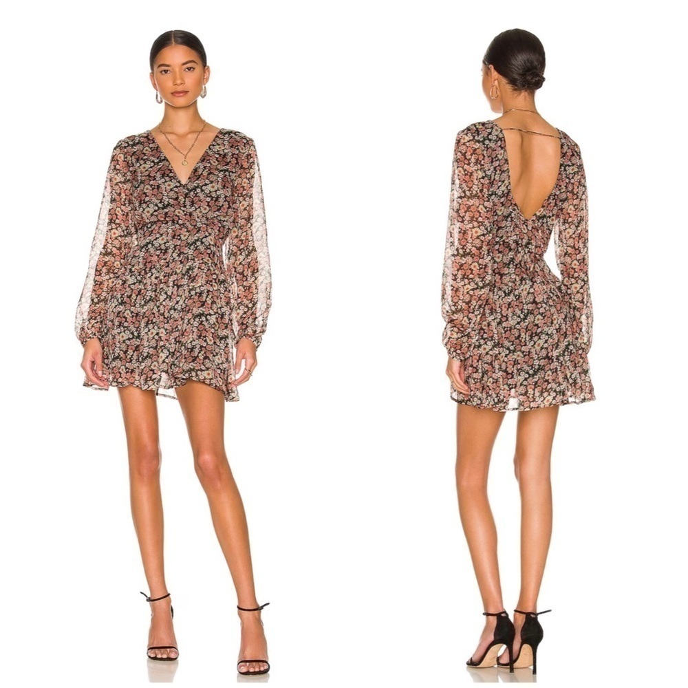 Bardot Cut Out Frill Dress in Floral Size 10